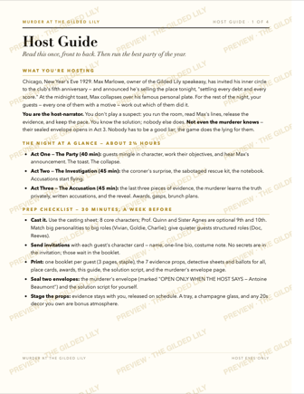 Host guide with minute-by-minute run sheet